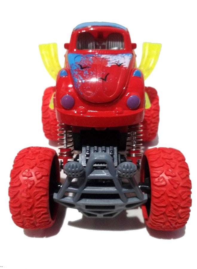 IndusBay® 4x4 Friction Powered Monter Truck Inertia Car Toy Mini Rock Crawler Vehicles for Boys Girls,4 Wheel Drive,Big Tyre, Suspension System - Red - Image 3